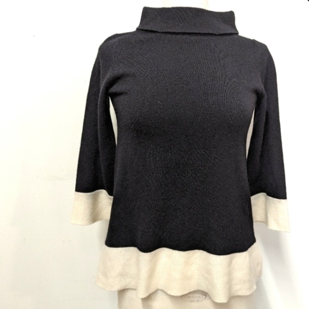 Autumn Cashmere black and cream cowl neck cashmere sweater size small